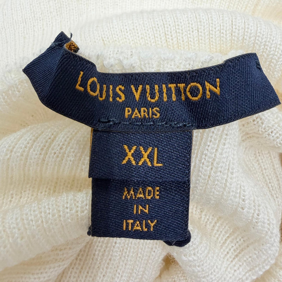 Pristine LOUIS VUITTON knit LV logo turtleneck long sleeve Ivory wool Women XXL