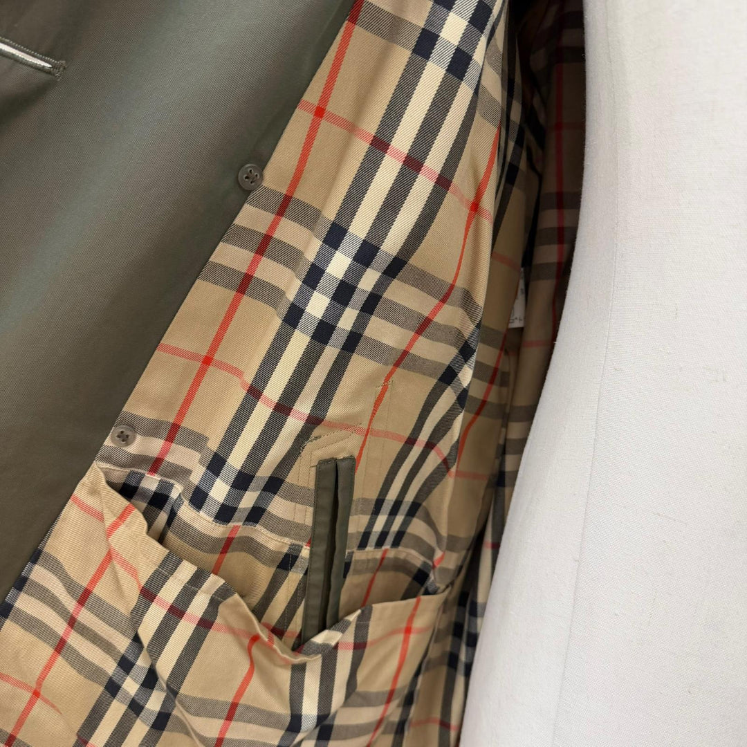 Great Burberrys trench coat Nova check pattern lining Khaki cotton mens