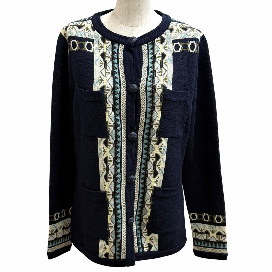 Pristine ETRO cardigan Logo Button Crew Neck Navy silk Women 44