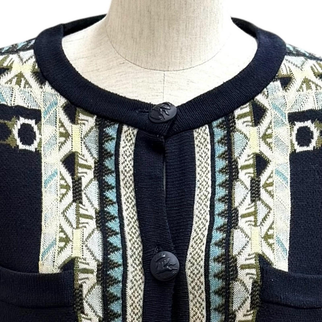 Pristine ETRO cardigan Logo Button Crew Neck Navy silk Women 44