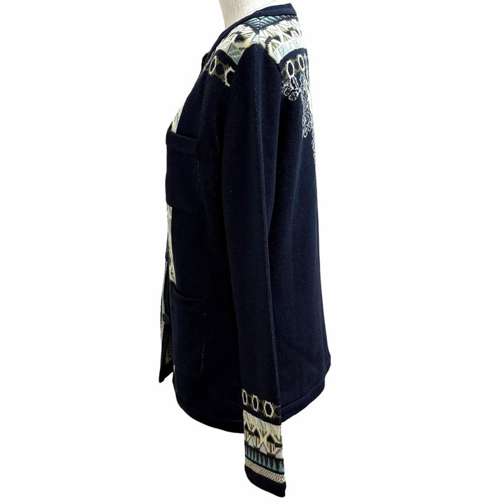Pristine ETRO cardigan Logo Button Crew Neck Navy silk Women 44