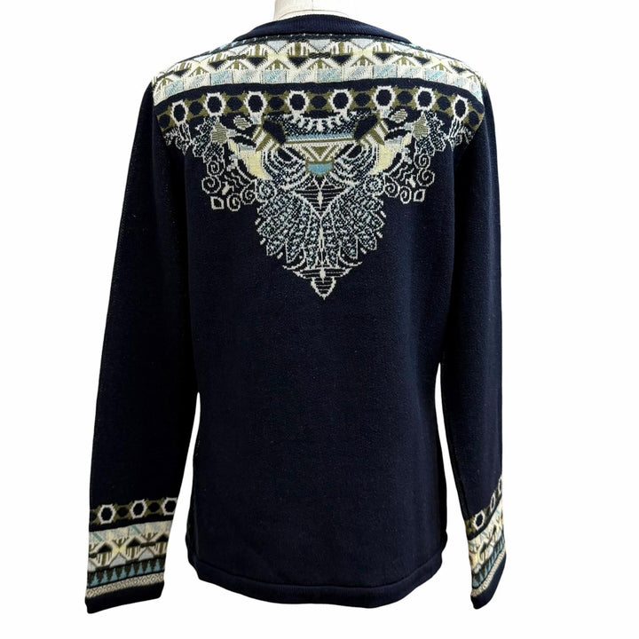 Pristine ETRO cardigan Logo Button Crew Neck Navy silk Women 44