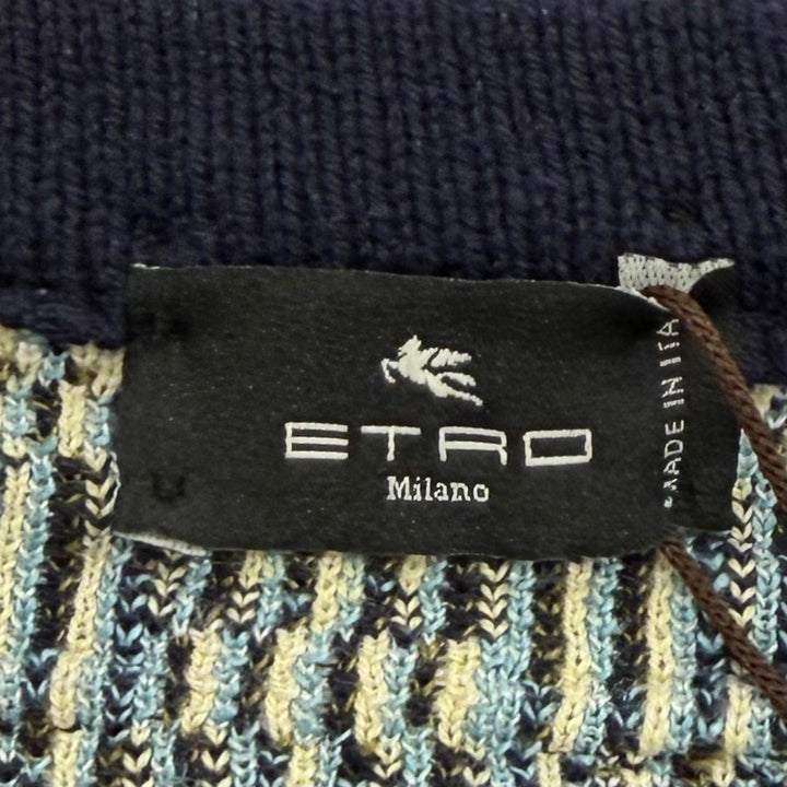 Pristine ETRO cardigan Logo Button Crew Neck Navy silk Women 44