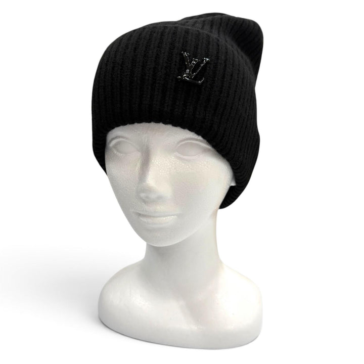 Excellent LOUIS VUITTON Knit cap Beanie LV Ahead hat black cashmere mens MP3246