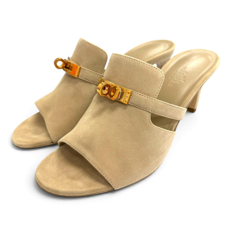 Pristine HERMES Mule candy Kelly Buckle Open-Toe Sandals Suedeleather 37 212105Z
