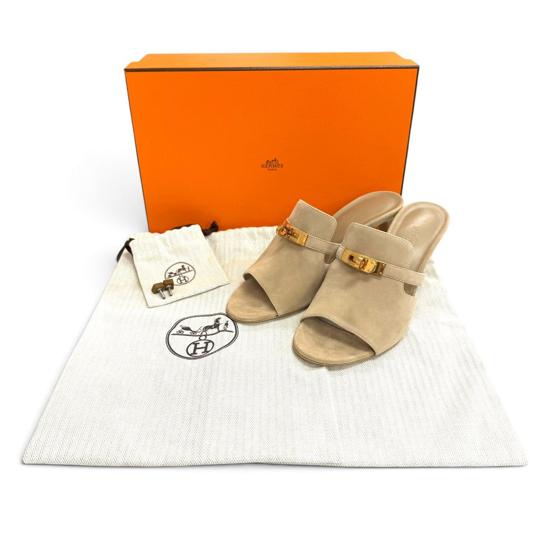 Pristine HERMES Mule candy Kelly Buckle Open-Toe Sandals Suedeleather 37 212105Z