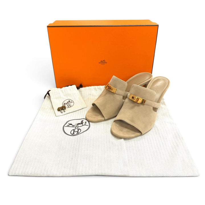 Pristine HERMES Mule candy Kelly Buckle Open-Toe Sandals Suedeleather 37 212105Z
