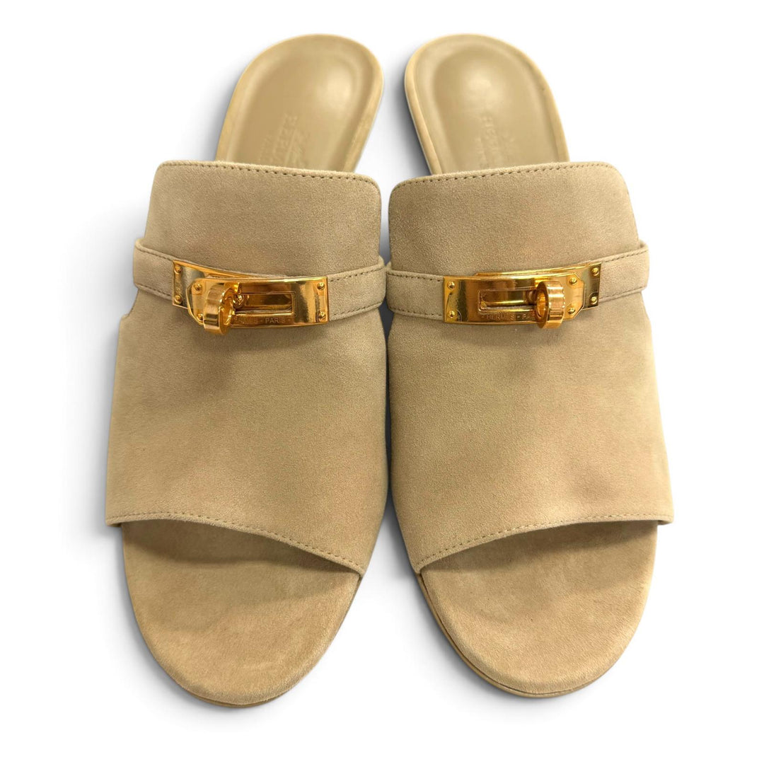 Pristine HERMES Mule candy Kelly Buckle Open-Toe Sandals Suedeleather 37 212105Z