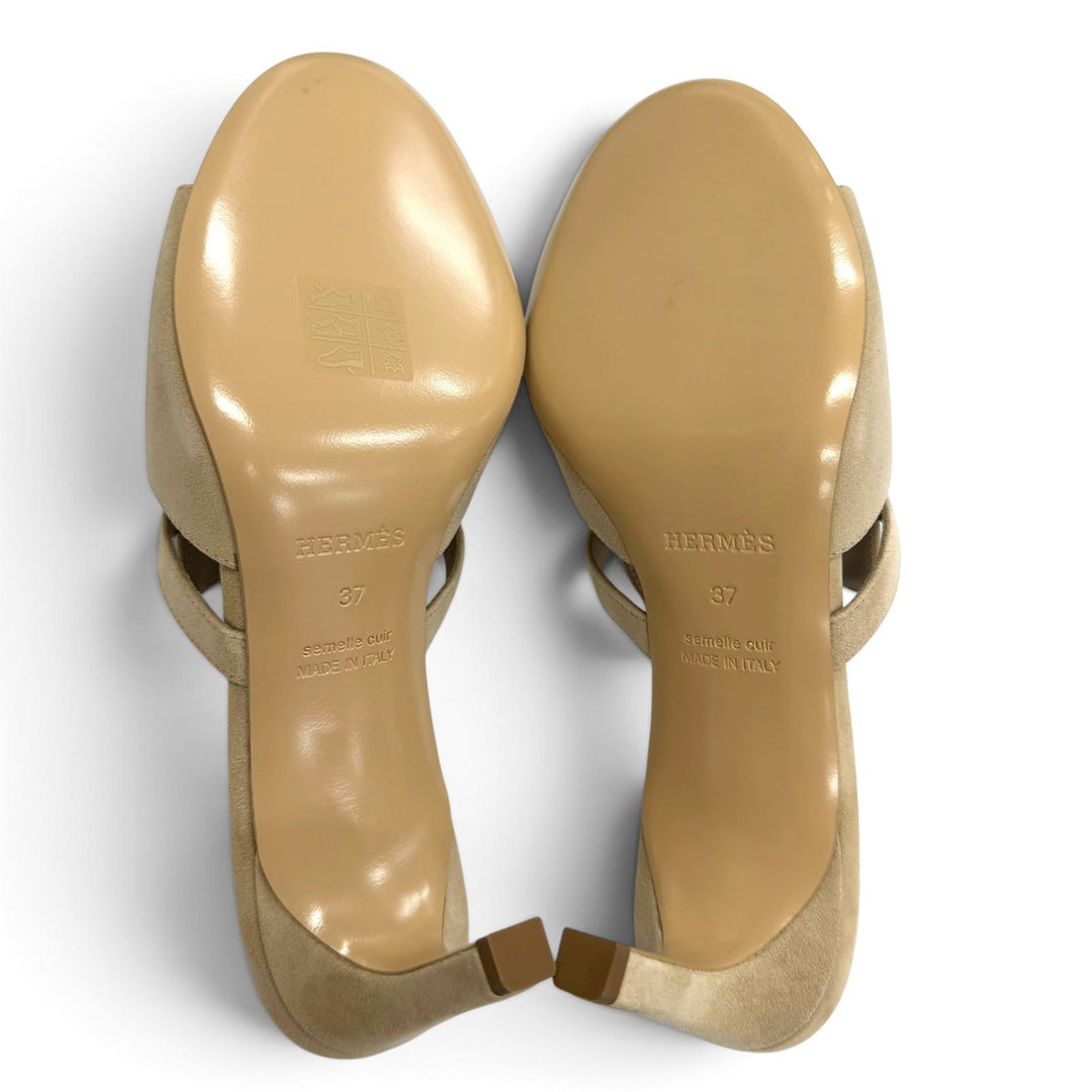 Pristine HERMES Mule candy Kelly Buckle Open-Toe Sandals Suedeleather 37 212105Z