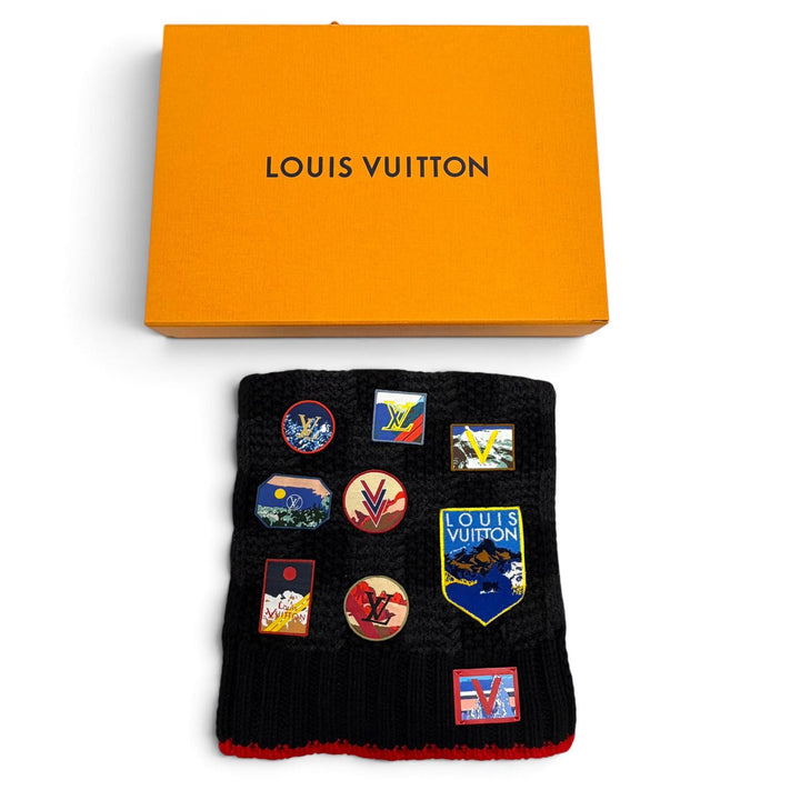 Great LOUIS VUITTON Scarf Echarpe Helsinki Alps black cashmere mens M71108