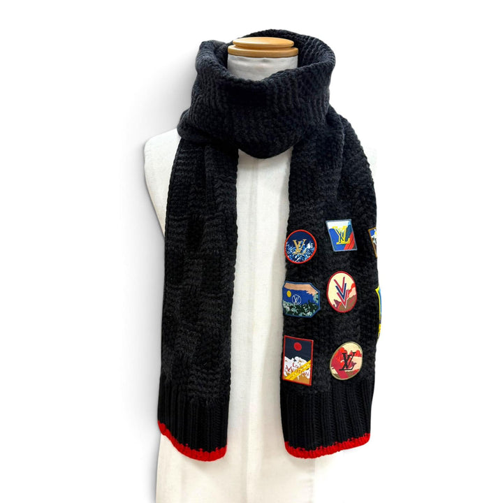 Great LOUIS VUITTON Scarf Echarpe Helsinki Alps black cashmere mens M71108