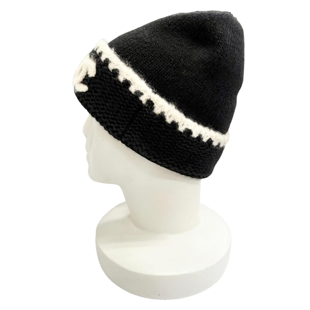 Excellent CHANEL Knit cap COCO Mark Knit hat black cashmere Women AA9203