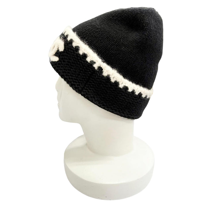 Excellent CHANEL Knit cap COCO Mark Knit hat black cashmere Women AA9203