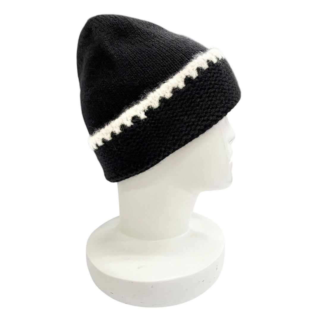 Excellent CHANEL Knit cap COCO Mark Knit hat black cashmere Women AA9203