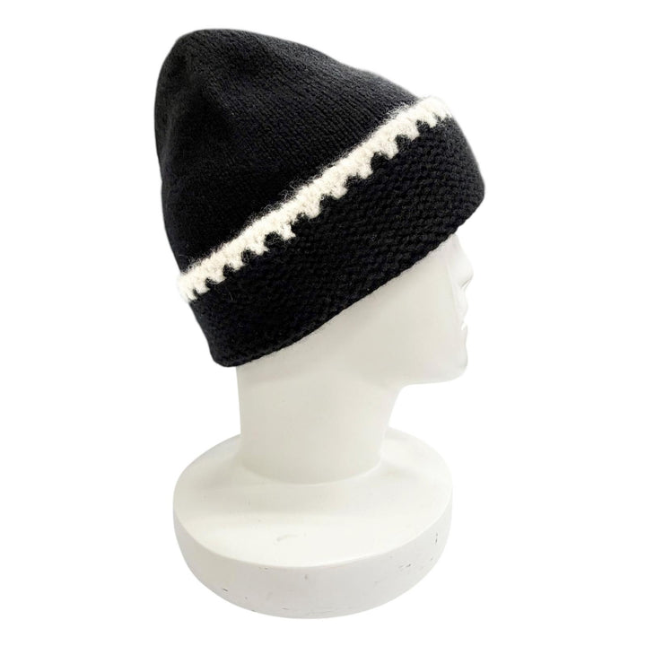 Excellent CHANEL Knit cap COCO Mark Knit hat black cashmere Women AA9203
