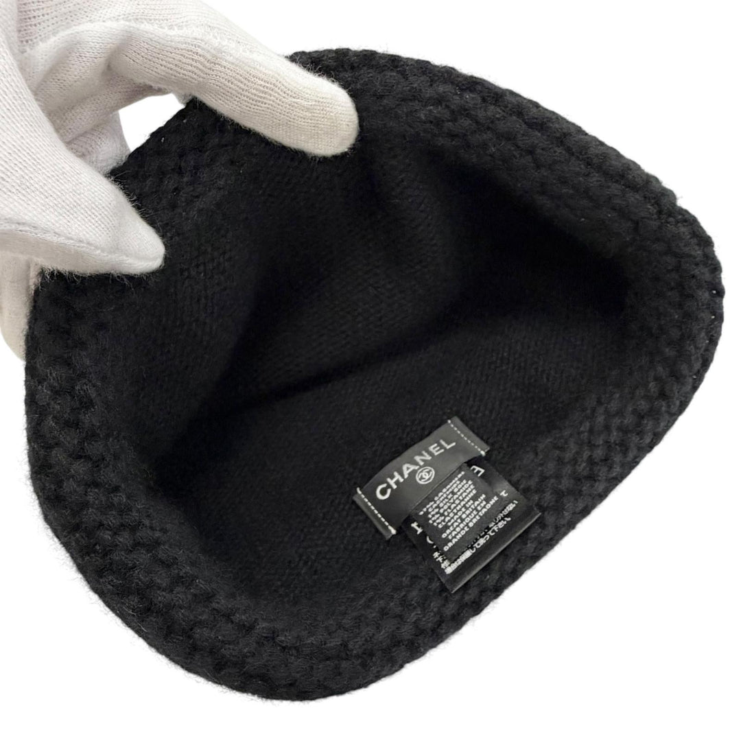 Excellent CHANEL Knit cap COCO Mark Knit hat black cashmere Women AA9203