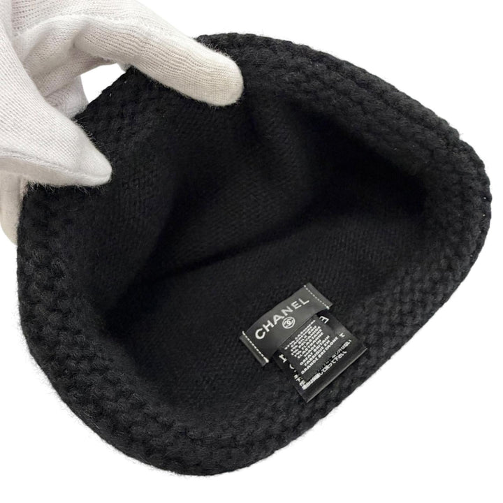 Excellent CHANEL Knit cap COCO Mark Knit hat black cashmere Women AA9203