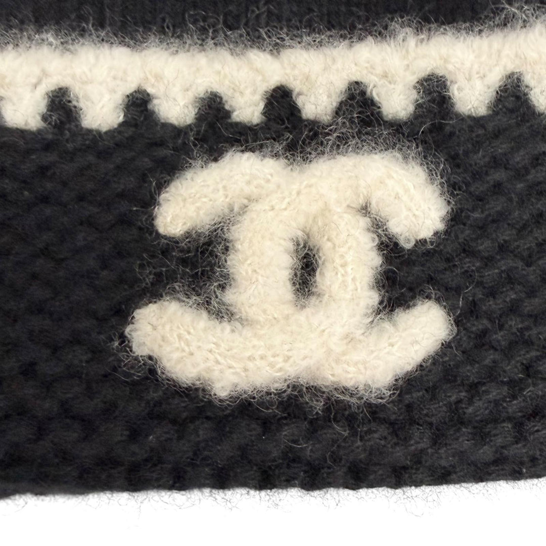 Excellent CHANEL Knit cap COCO Mark Knit hat black cashmere Women AA9203
