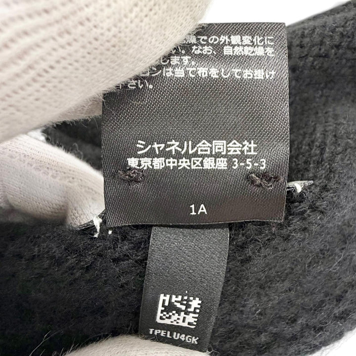 Excellent CHANEL Knit cap COCO Mark Knit hat black cashmere Women AA9203