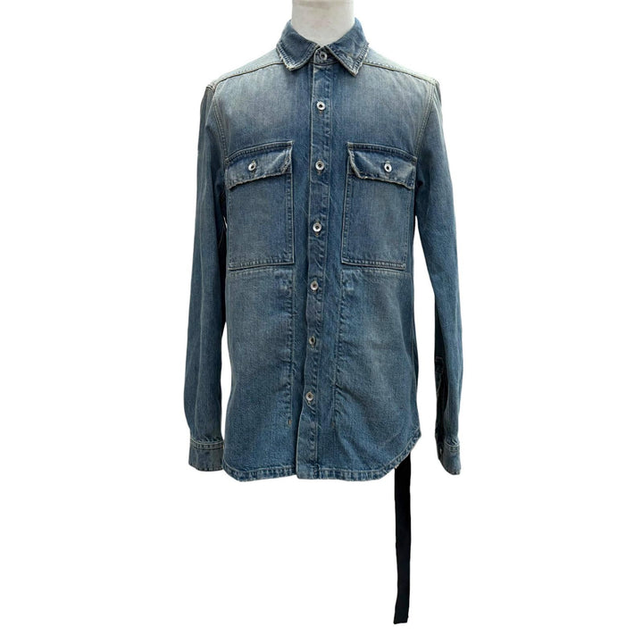 Great RICK OWENS DRKSHDW Denim Jacket OUTERSHIRT blue cotton mens S DU01F4755