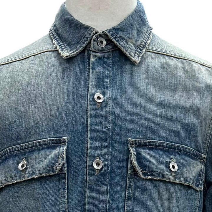 Great RICK OWENS DRKSHDW Denim Jacket OUTERSHIRT blue cotton mens S DU01F4755