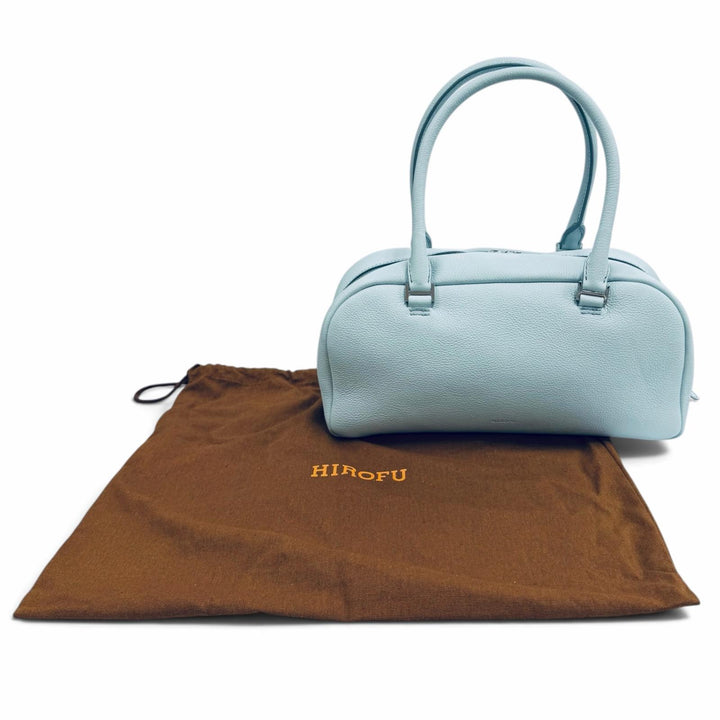 Excellent HIROFU Handbag Logo-engraved leather Light blue leather Women