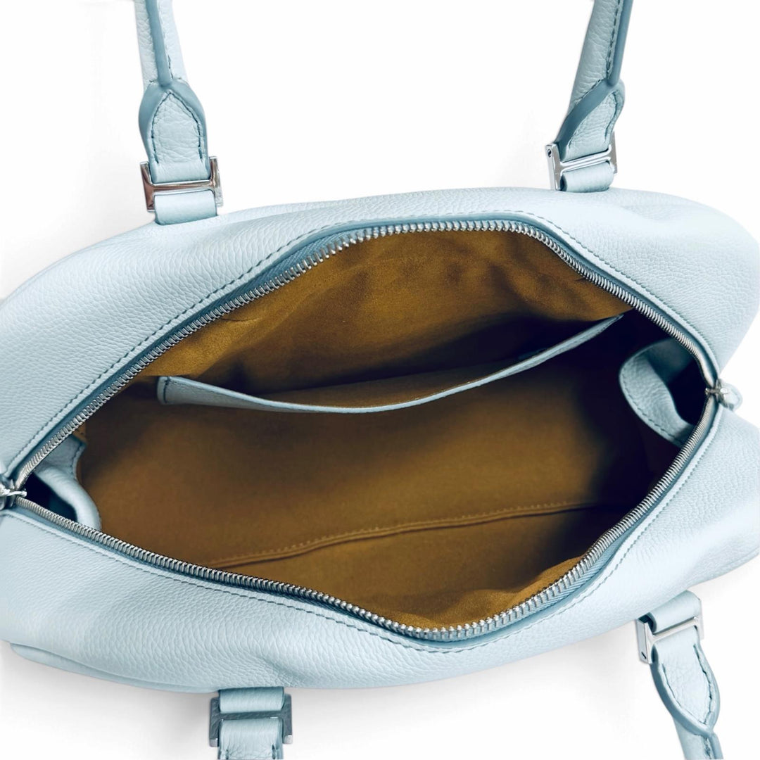 Excellent HIROFU Handbag Logo-engraved leather Light blue leather Women