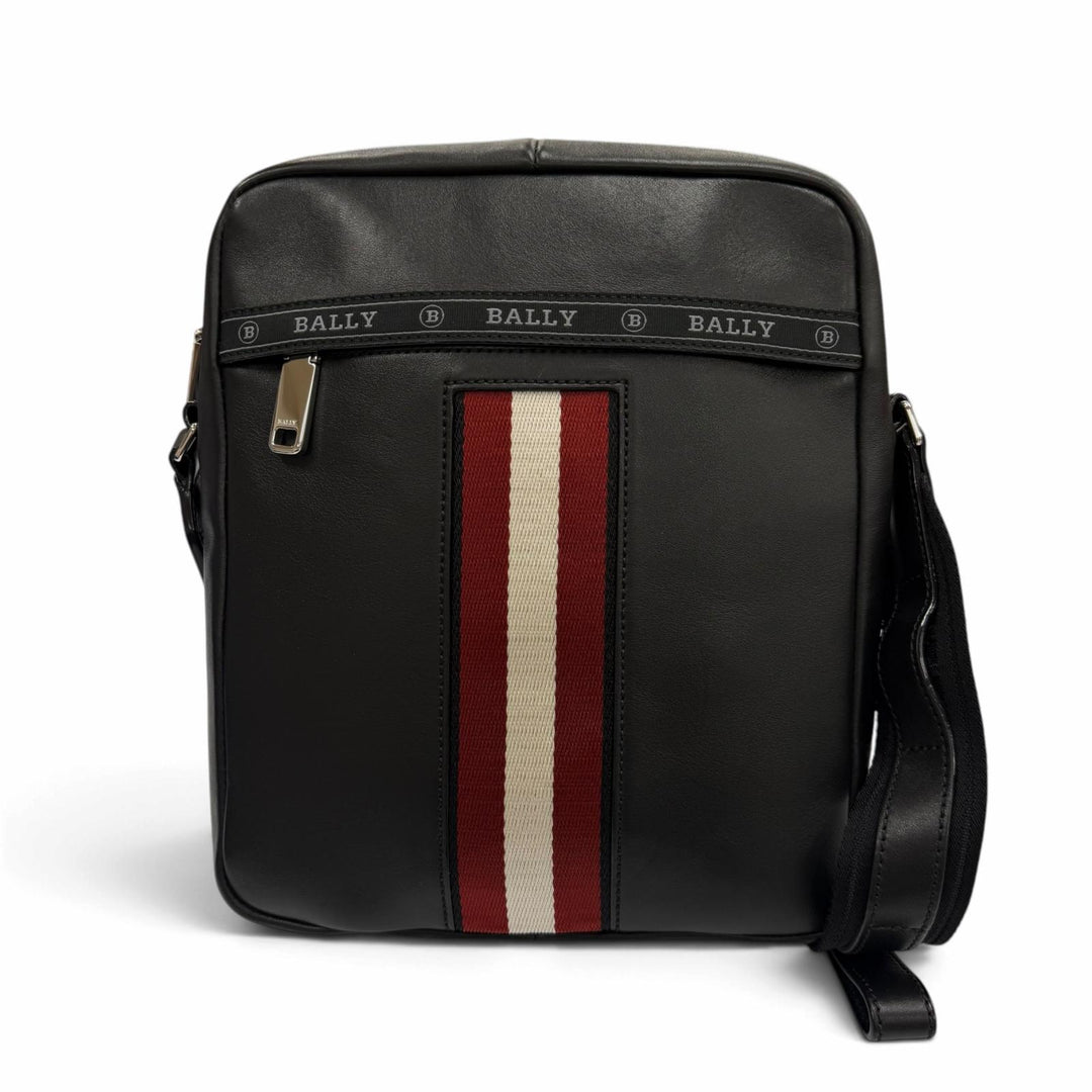 Great BALLY Shoulder Bag HOLM with logo patch black leather mens