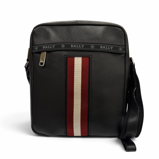 Great BALLY Shoulder Bag HOLM with logo patch black leather mens