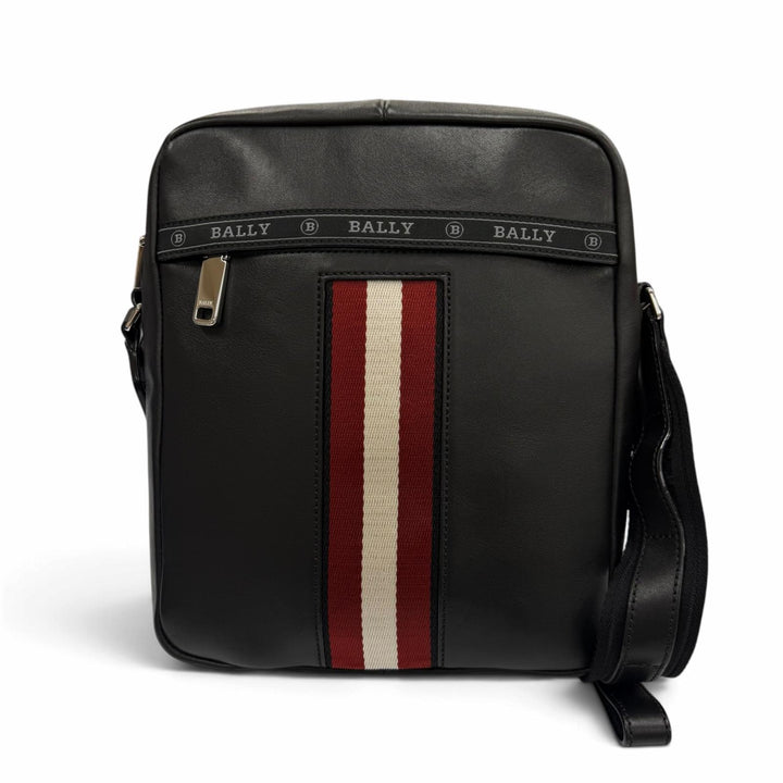 Great BALLY Shoulder Bag HOLM with logo patch black leather mens