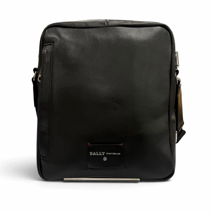 Great BALLY Shoulder Bag HOLM with logo patch black leather mens