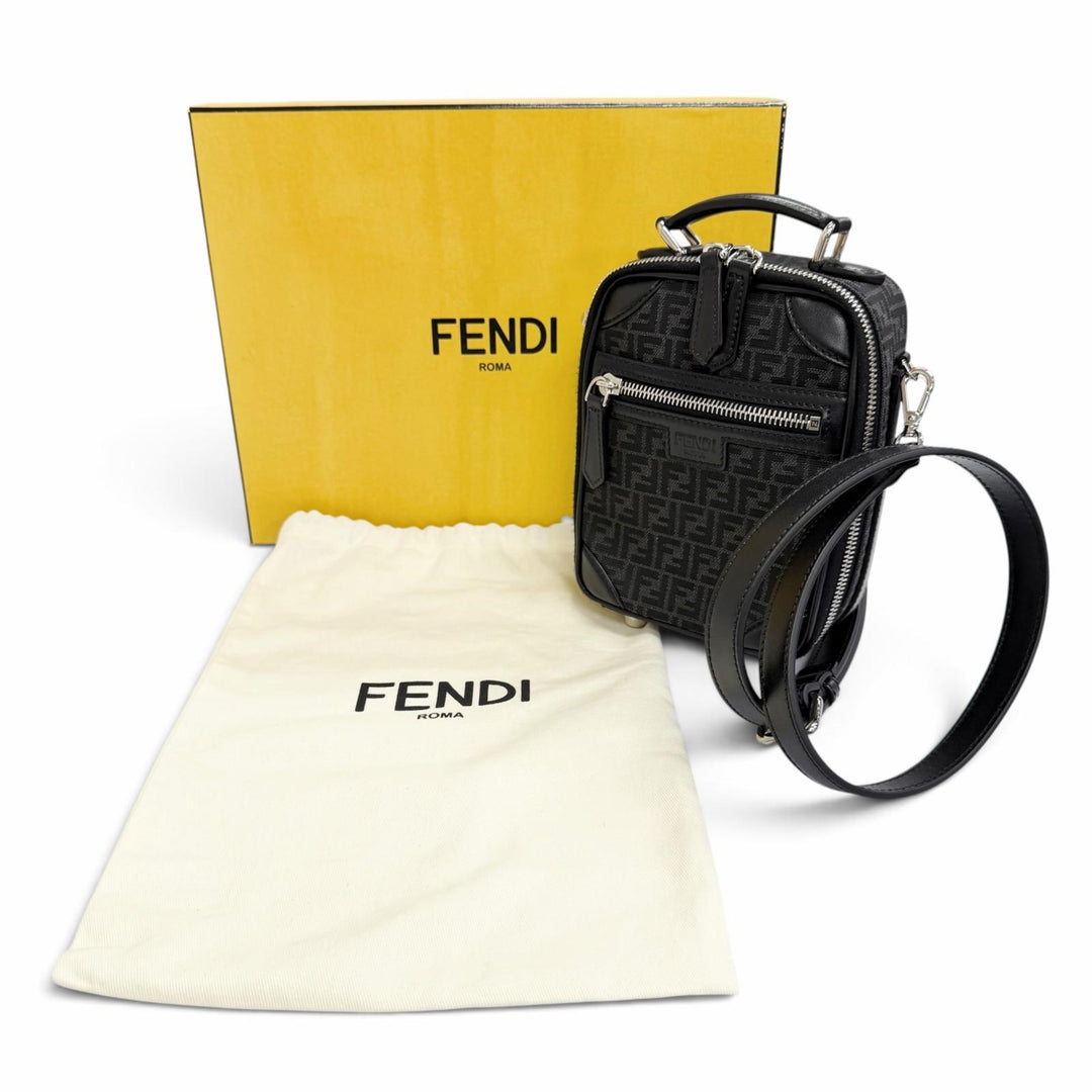 Pristine FENDI Shoulder Bag Micro FF Jacquard Leather Travel Mini Bag 7VA542