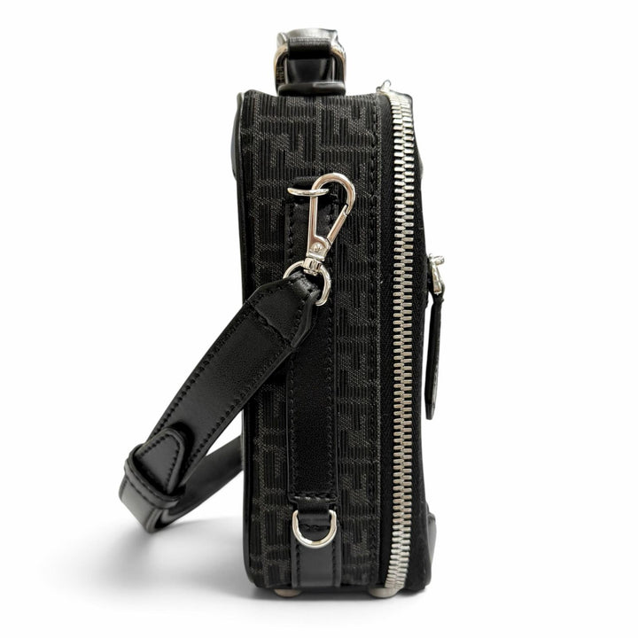 Pristine FENDI Shoulder Bag Micro FF Jacquard Leather Travel Mini Bag 7VA542
