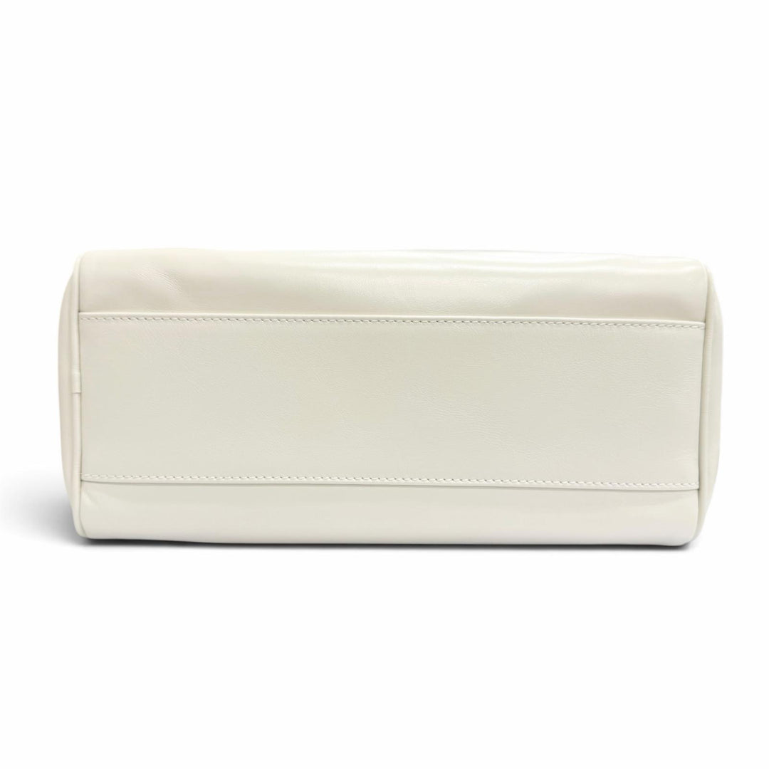 Pristine MIUMIU Handbag Logo Shine Calf Leather Bowling Bag Ivory 5BB182