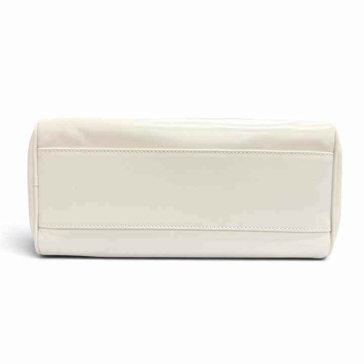 Pristine MIUMIU Handbag Logo Shine Calf Leather Bowling Bag Ivory 5BB182