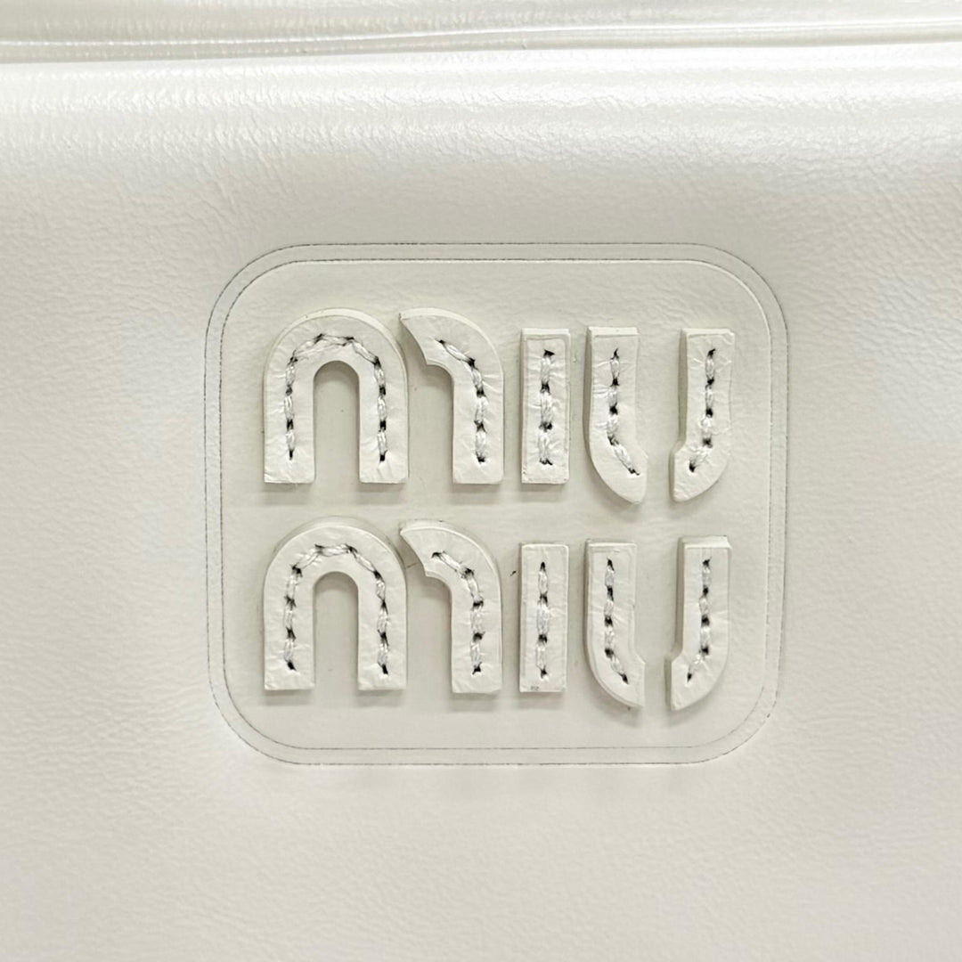 Pristine MIUMIU Handbag Logo Shine Calf Leather Bowling Bag Ivory 5BB182