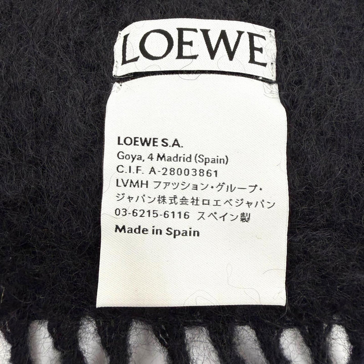 Excellent LOEWE Scarf Anagram logo patch with fringe black mohair mens