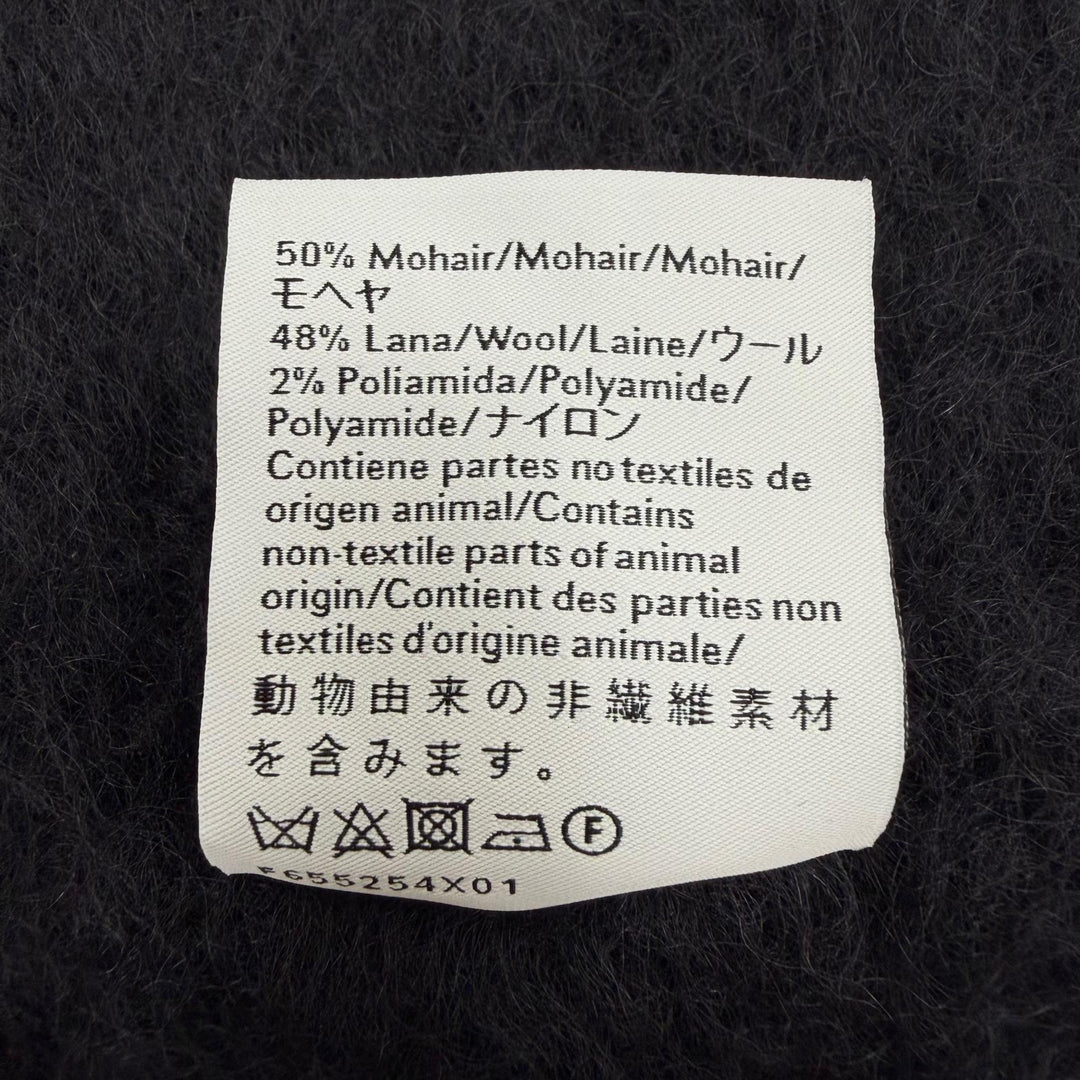 Excellent LOEWE Scarf Anagram logo patch with fringe black mohair mens