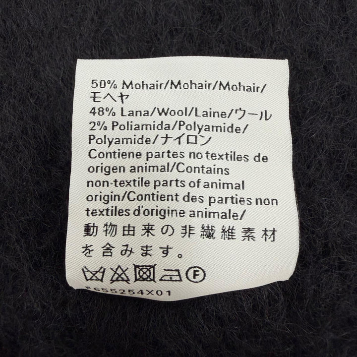 Excellent LOEWE Scarf Anagram logo patch with fringe black mohair mens