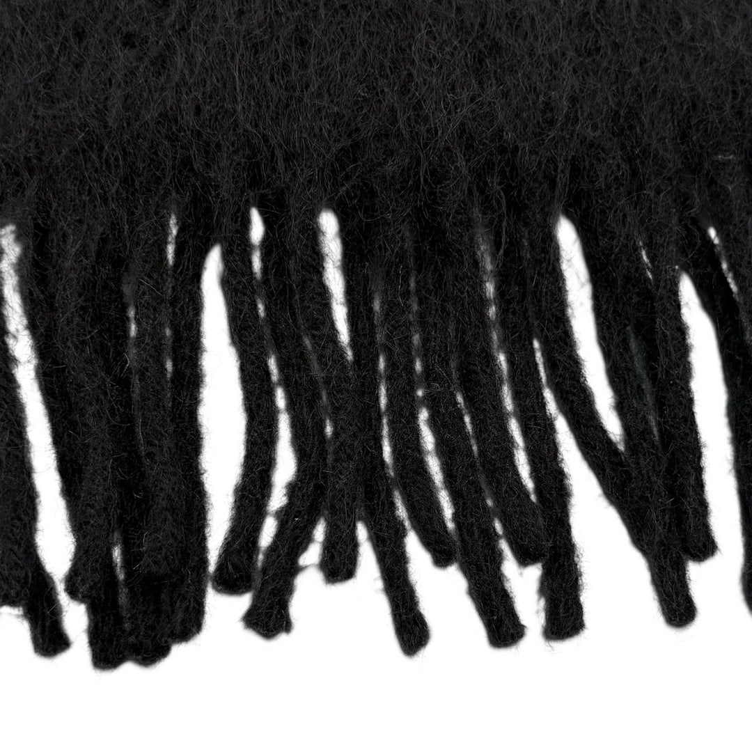 Excellent LOEWE Scarf Anagram logo patch with fringe black mohair mens