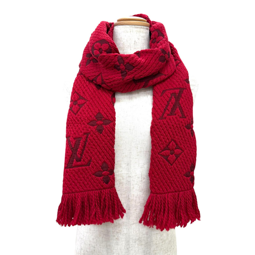 Great LOUIS VUITTON Scarf Escalp Logo Mania Monogram fringe wool Women 413287