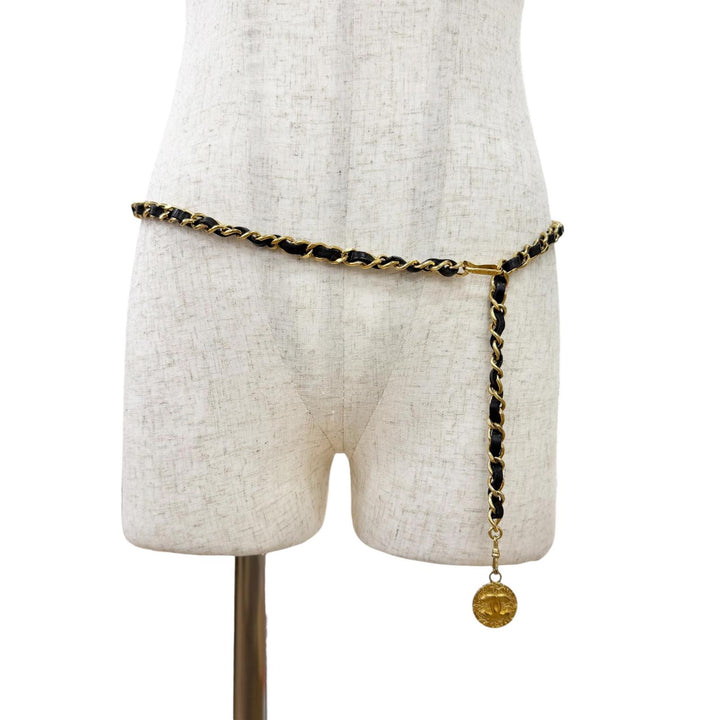 Very Good CHANEL belt COCO Mark Medal Motif Leather Chain gold leather Women