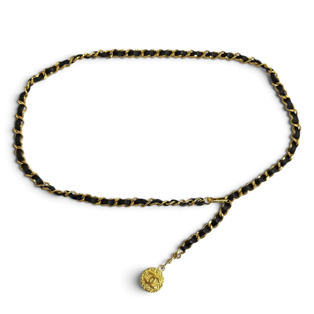 Very Good CHANEL belt COCO Mark Medal Motif Leather Chain gold leather Women