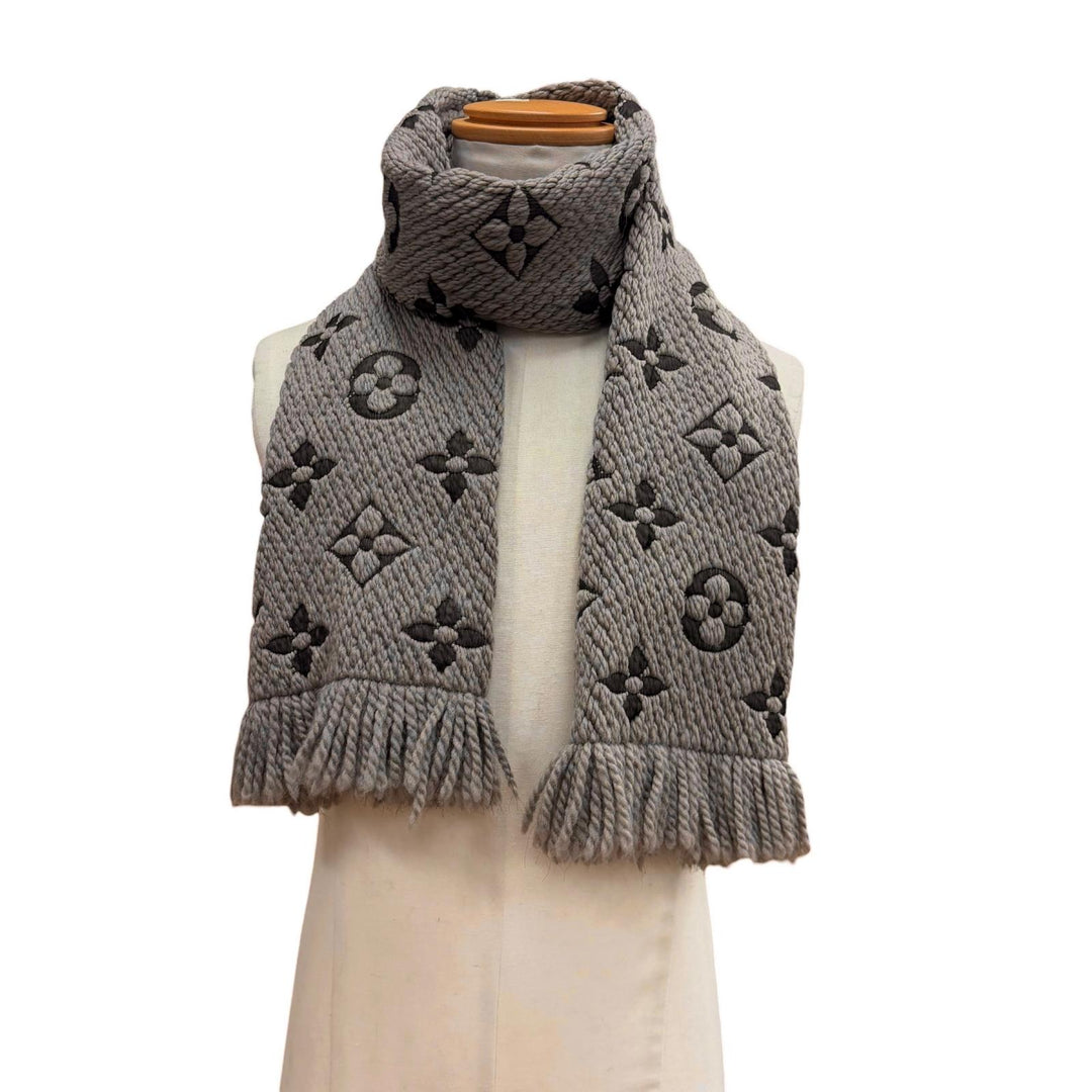 Great LOUIS VUITTON Scarf Escharpe Logomania Monogram Gurege wool mens 413287