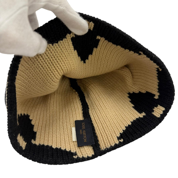 Great LOUIS VUITTON Knit cap Bonnet morning rum Beanie black wool Women M70840