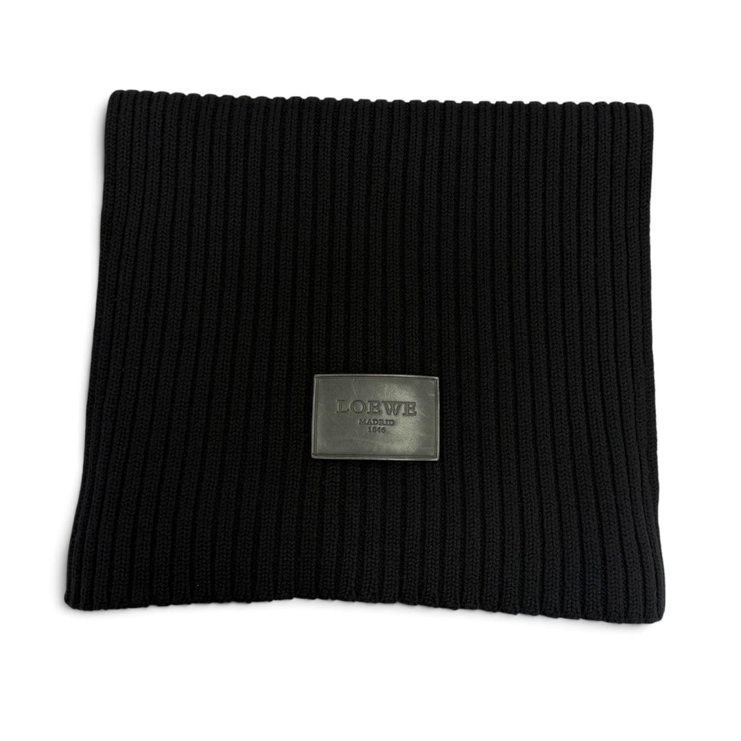 Great LOEWE Scarf Knit with leather patch black wool mens