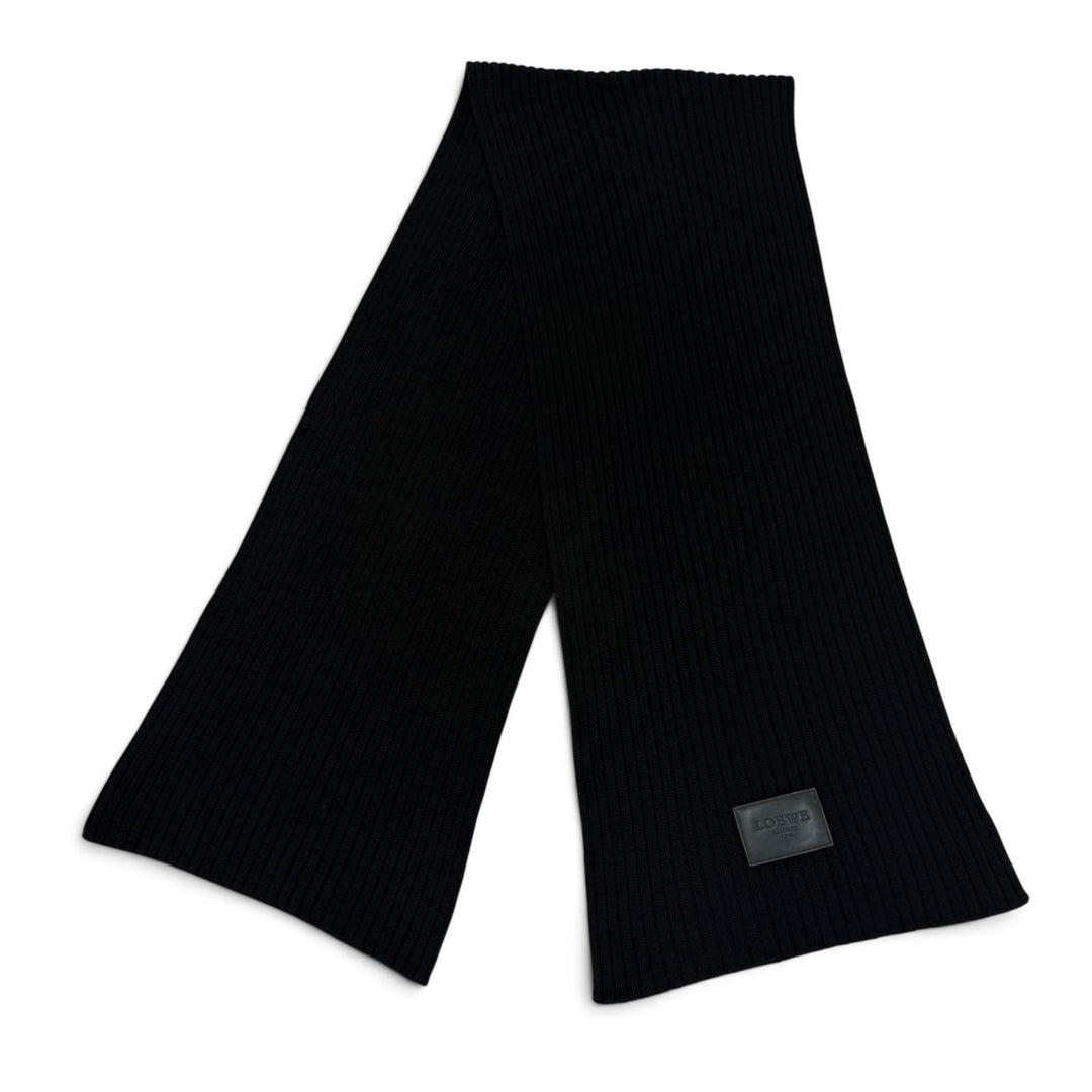 Great LOEWE Scarf Knit with leather patch black wool mens