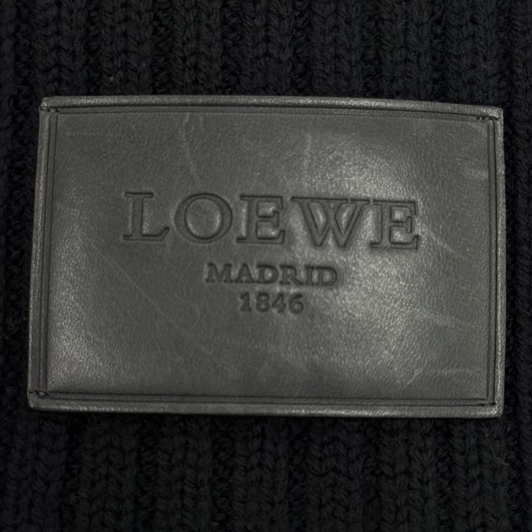 Great LOEWE Scarf Knit with leather patch black wool mens