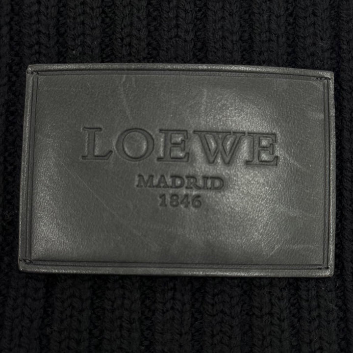 Great LOEWE Scarf Knit with leather patch black wool mens