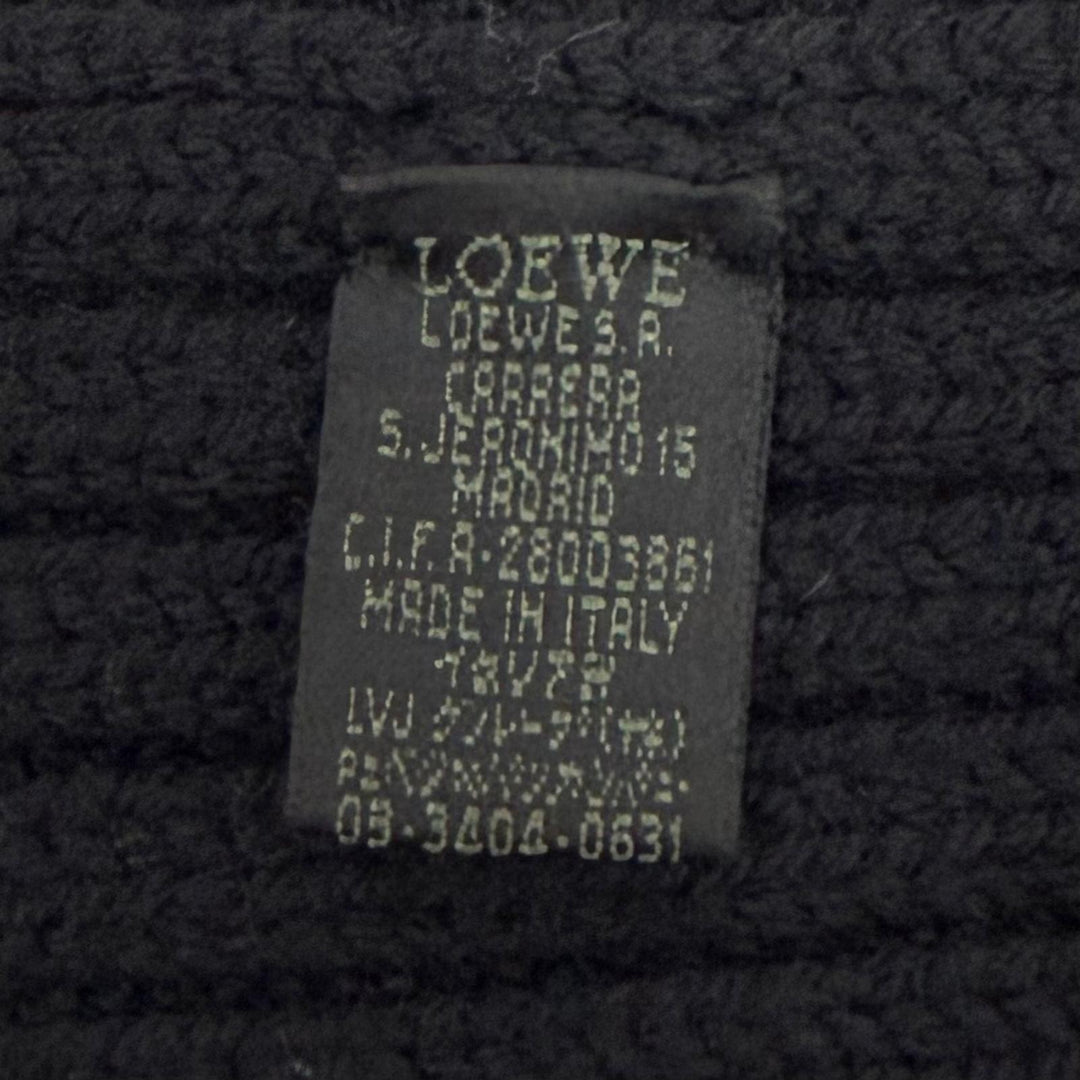 Great LOEWE Scarf Knit with leather patch black wool mens